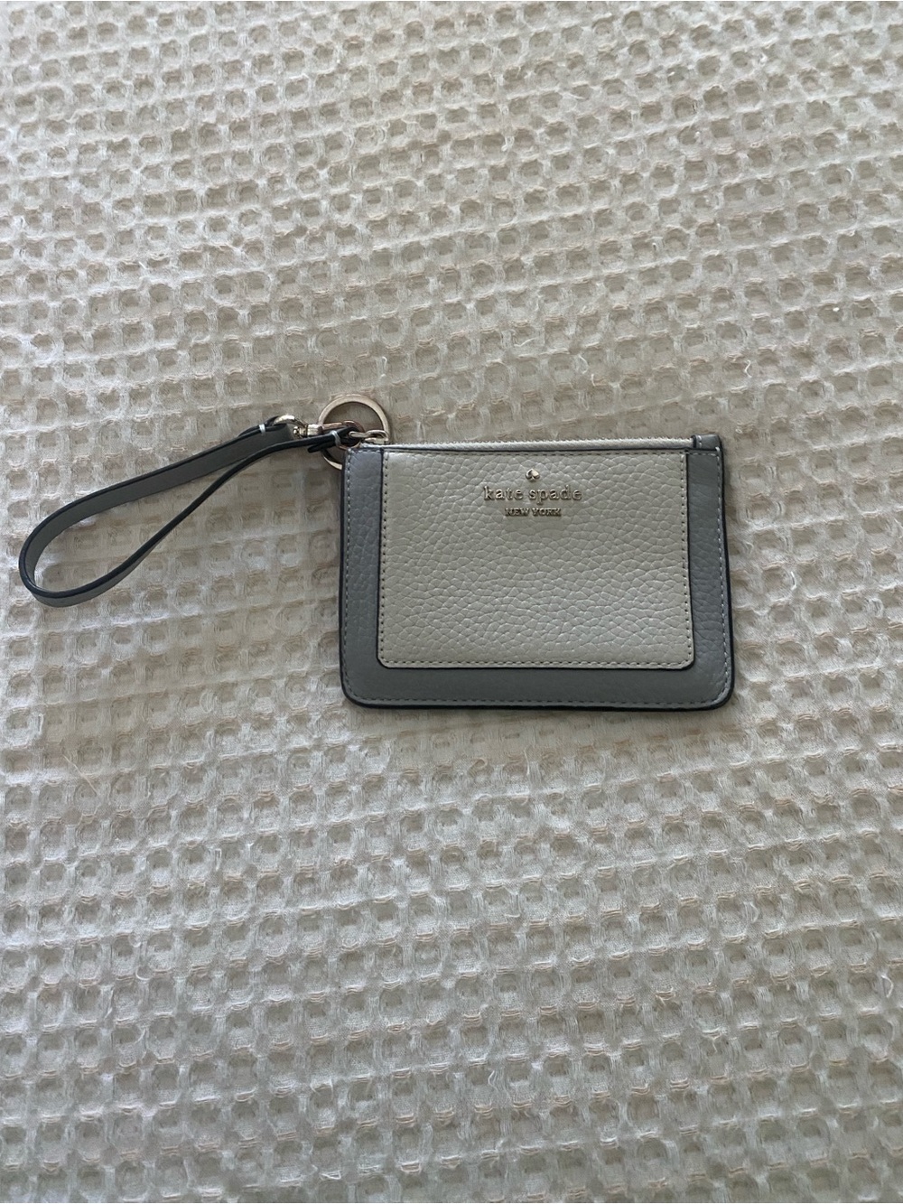 kate spade Cream and Gray Leather Wristlet Card Case with Strap